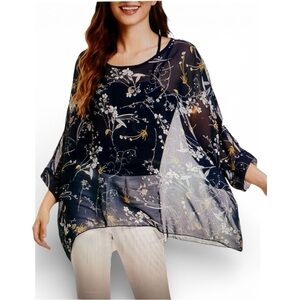 Ckikiou Plus Size Summer Tunics Blouses for Women Batwing Loose Chiffon Shirt